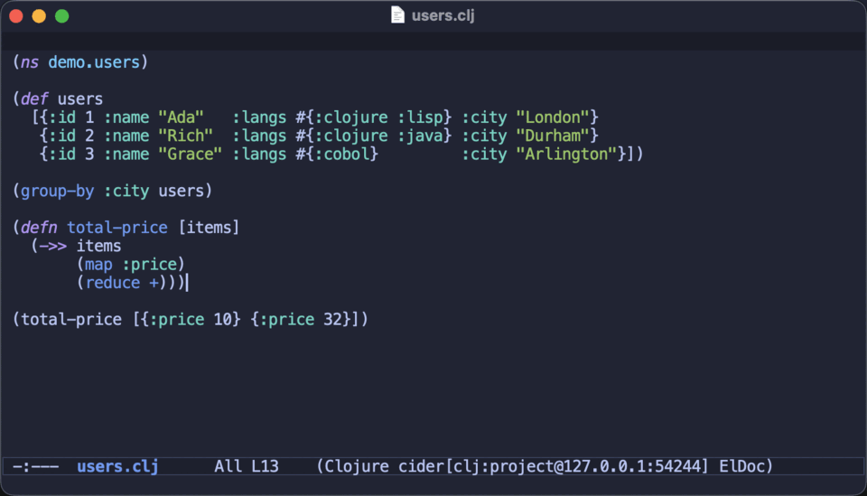 Stepping through a thread-last pipeline in the debugger, with each value shown inline