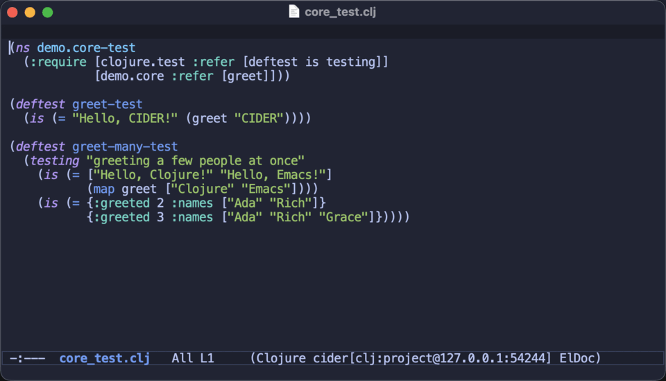 Running a namespace's tests and getting a report with the failing assertion